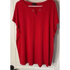 N Touch Red Short Sleeve V Neck Career CasualParty Top 2X